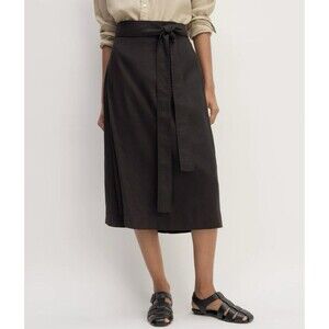 NWT Everlane The Linen Wrap Skirt 100% Linen Size 2 Black